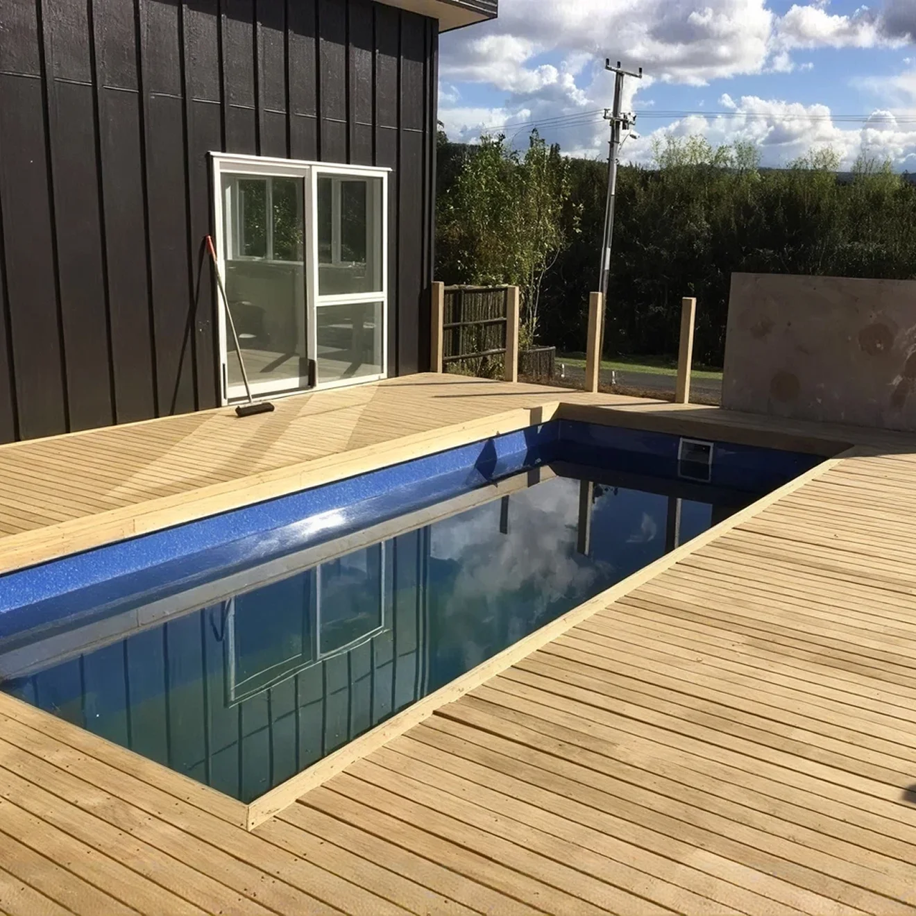 Timber deck surrounding a swimming pool at a Tauranga home