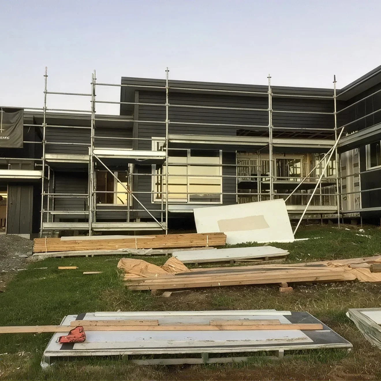 Labour-only crew working on a residential build under scaffolding